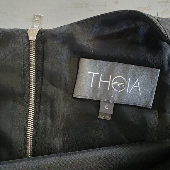 Theia Couture Black Taffeta Dress Fit Flare Floral Elegant Party LBD 6 NEW $450 - Picture 4 of 10